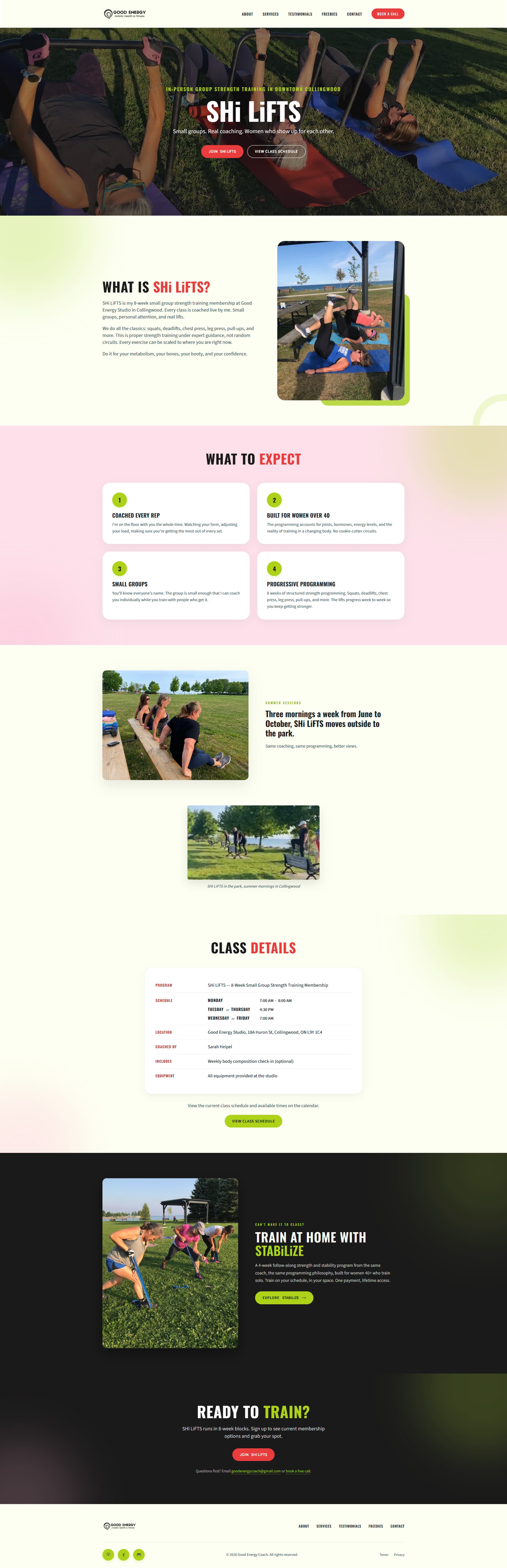 SHi LiFTS in-person group training page