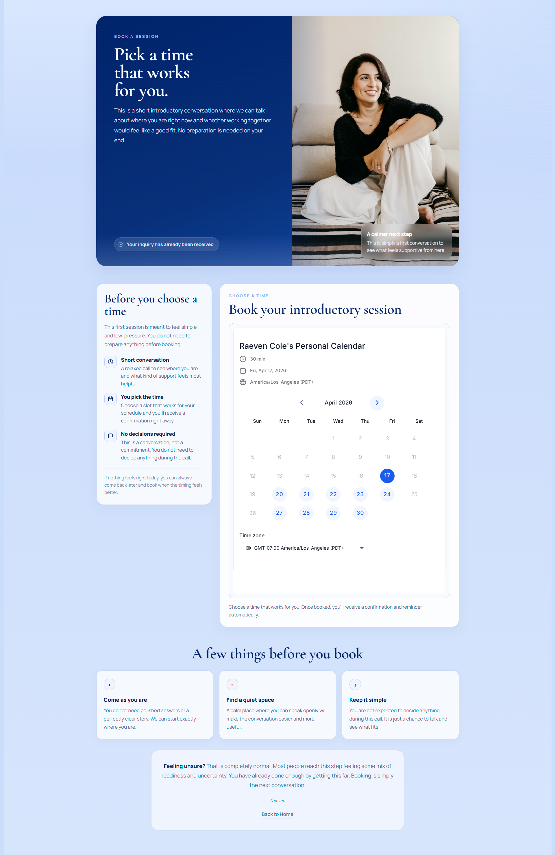Raeven booking page preview