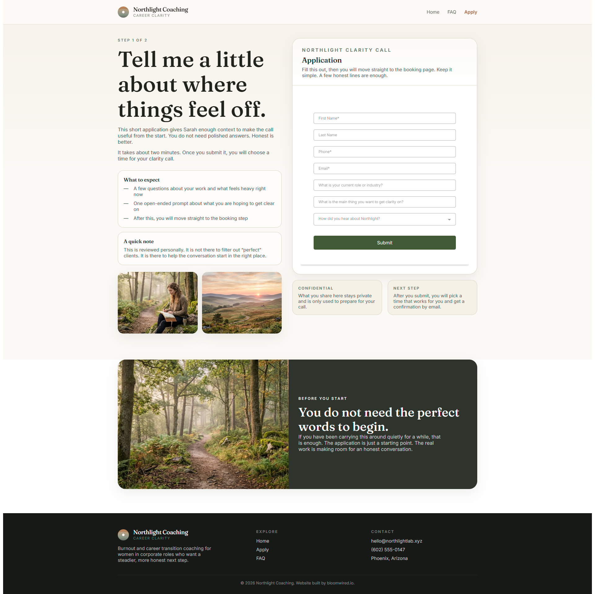 Northlight application form page
