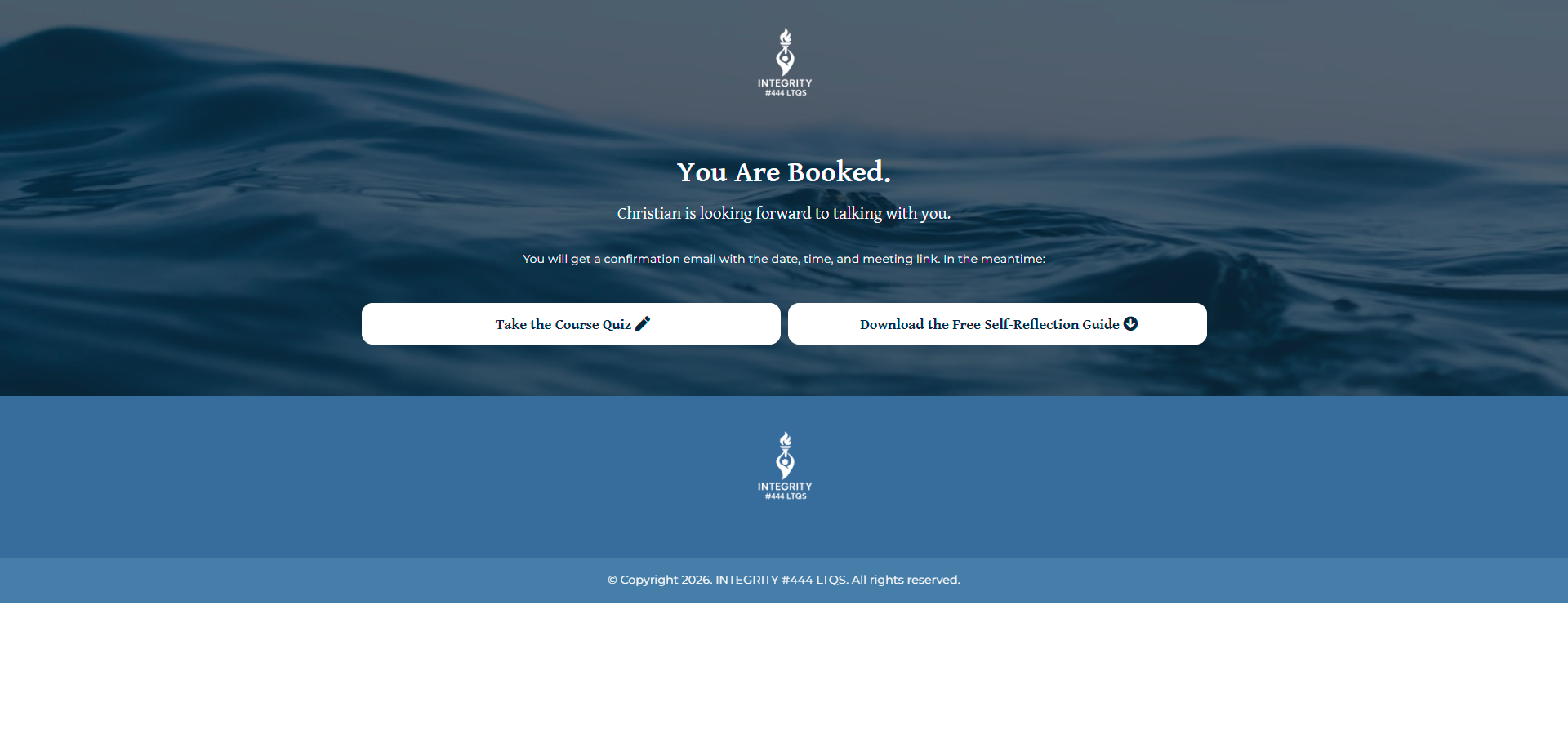 Integrity booking confirmation page